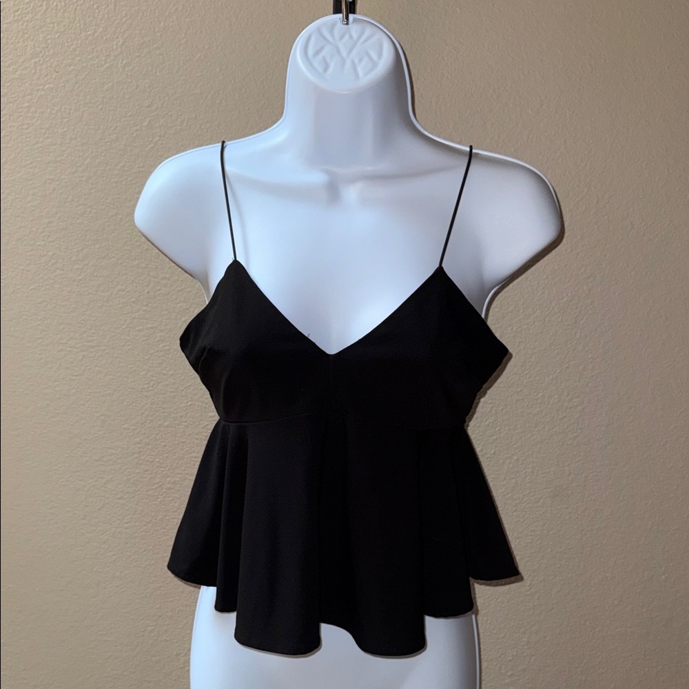 Leith Peplum Spaghetti Strap Camisole Cropped Top Black Women’s Size S